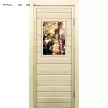 Дверь для бани со стеклом (40*60), "Трава", 17070см, коробка из осины