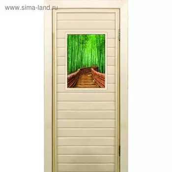 Дверь для бани со стеклом (40*60), "Бамбук-3", 18070см, коробка из осины