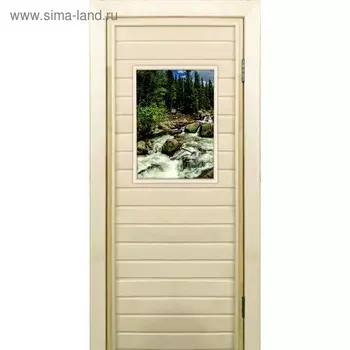 Дверь для бани со стеклом (40*60), "Горная река", 18070см, коробка из осины
