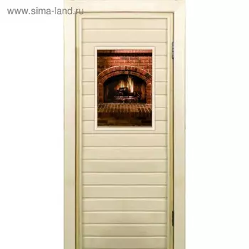 Дверь для бани со стеклом (40*60), "Камин-4", 18070см, коробка из осины