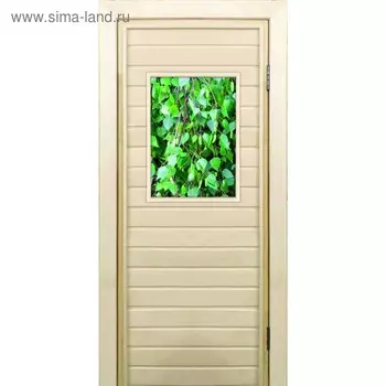 Дверь для бани со стеклом (40*60), "Березка", 18070см, коробка из осины