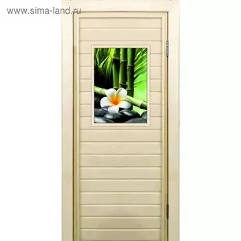 Дверь для бани со стеклом (40*60), "Цветы и бамбук", 19070см, коробка из осины