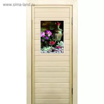 Дверь для бани со стеклом (40*60), "Самовар-2", 19070см, коробка из осины