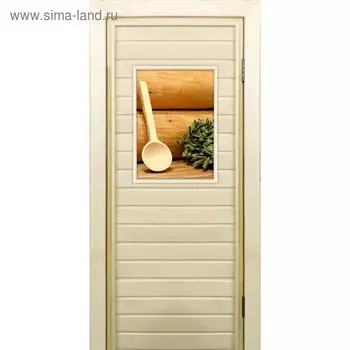 Дверь для бани со стеклом (40*60), "Ковшик", 18070см, коробка из осины