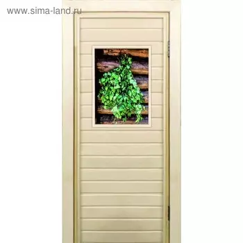 Дверь для бани со стеклом (40*60), "Веник для бани", 17070см, коробка из осины