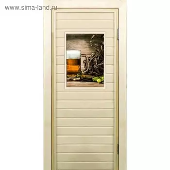 Дверь для бани со стеклом (40*60), "Хмель и солод", 17070см, коробка из осины