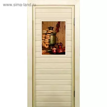 Дверь для бани со стеклом (40*60), "Самовар-1", 17070см, коробка из осины