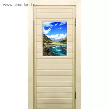 Дверь для бани со стеклом (40*60), "Долина", 18070см, коробка из осины