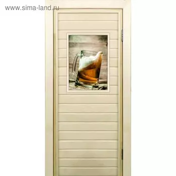 Дверь для бани со стеклом (40*60), "Кружка с пенным", 18070см, коробка из осины