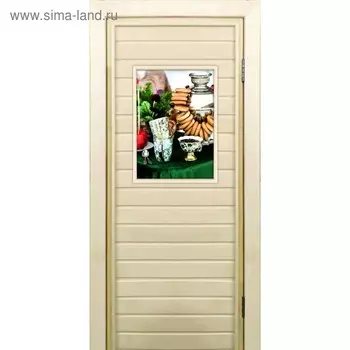 Дверь для бани со стеклом (40*60), "Самовар-3, 19070см, коробка из осины