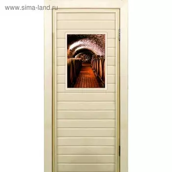 Дверь для бани со стеклом (40*60), "Погреб-2", 19070см, коробка из осины