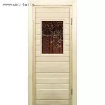 Дверь для бани со стеклом (40*60), "Банька у реки-2", бронза, 18070см, коробка из осины