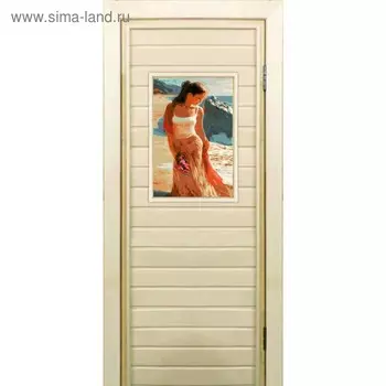 Дверь для бани со стеклом (40*60), "Девушка", 18070см, коробка из осины
