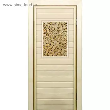 Дверь для бани со стеклом (40*60), "Поленница-3", 18070см, коробка из осины