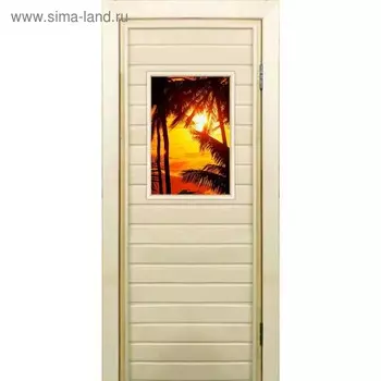 Дверь для бани со стеклом (40*60), "Закат", 17070см, коробка из осины