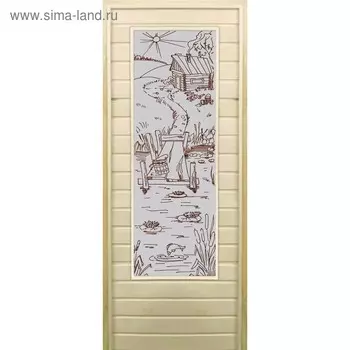 Дверь для бани со стеклом (43*129), "Банька" сатин, 19070см, коробка из осины