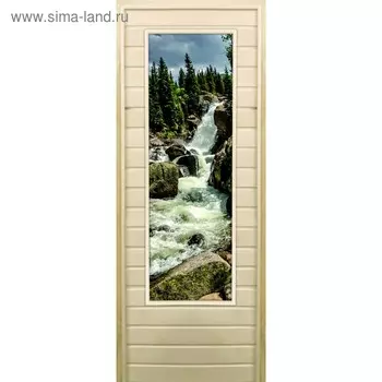 Дверь для бани со стеклом (43*129), "Водопад", 18070см, коробка из осины
