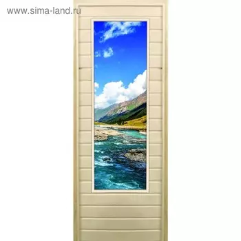 Дверь для бани со стеклом (43*129), "Долина", 18070см, коробка из осины