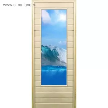 Дверь для бани со стеклом (43*129), "Волна", 19070см, коробка из осины