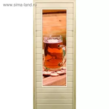 Дверь для бани со стеклом (43*129), "Кружка", 17070см, коробка из осины