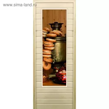 Дверь для бани со стеклом (43*129), "Самовар-1", 18070см, коробка из осины