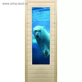 Дверь для бани со стеклом (43*129), "Белый медведь", 19070см, коробка из осины