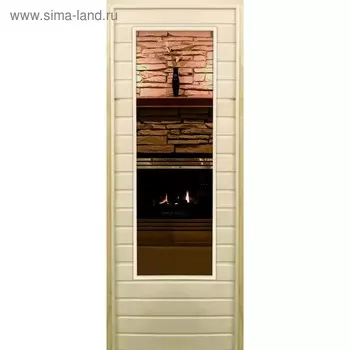 Дверь для бани со стеклом (43*129), "Камин-1", 17070см, коробка из осины