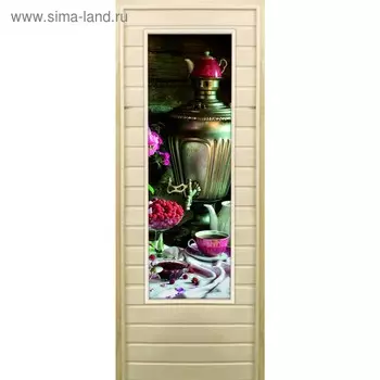 Дверь для бани со стеклом (43*129), "Самовар-2", 17070см, коробка из осины