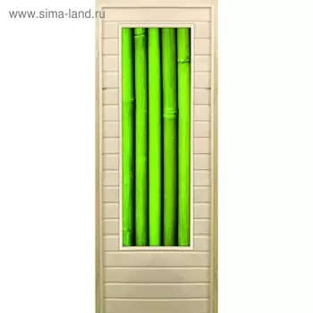 Дверь для бани со стеклом (43*129), "Бамбук-4", 17070см, коробка из осины