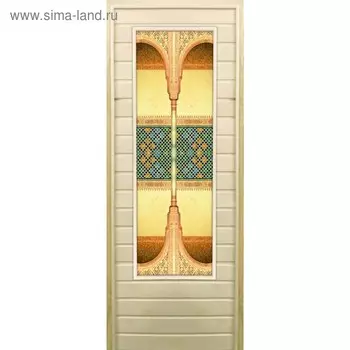 Дверь для бани со стеклом (43*129), "Восточные мотивы", 18070см, коробка из осины