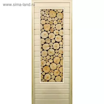 Дверь для бани со стеклом (43*129), "Поленница-3", 17070см, коробка из осины
