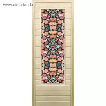 Дверь для бани со стеклом (43*129), "Каменный узор", 19070см, коробка из осины