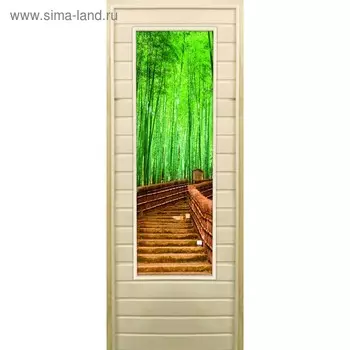 Дверь для бани со стеклом (43*129), "Бамбук-3", 17070см, коробка из осины