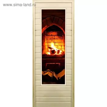 Дверь для бани со стеклом (43*129), "Камин-3", 18070см, коробка из осины