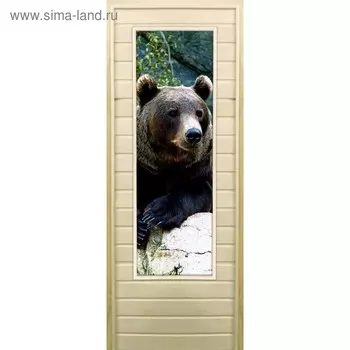 Дверь для бани со стеклом (43*129), "Хозяин тайги", 19070см, коробка из осины