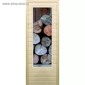 Дверь для бани со стеклом (43*129), "Поленница-2", 19070см, коробка из осины