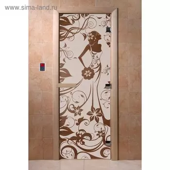 Дверь для бани стеклянная «Девушка в цветах», 190 70 см, левая, цвет матовая бронза