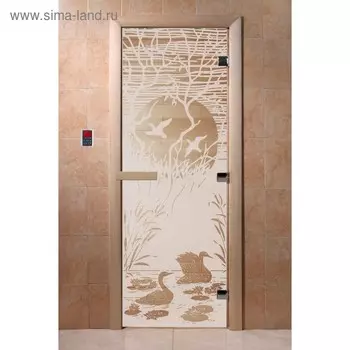 Дверь «Лебединое озеро», размер коробки 190 70 см, правая, цвет сатин