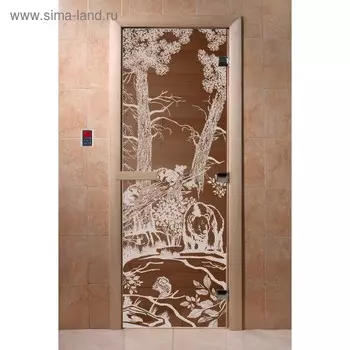 Дверь стеклянная «Мишки», размер коробки 190 70 см, 8 мм, бронза, левая