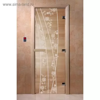 Дверь «Весна цветы», размер коробки 190 70 см, левая, цвет прозрачный