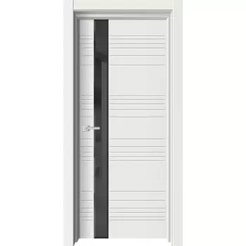 Дверное полотно L 21, 600 2000 мм, глухое, цвет snow soft / стекло чёрное