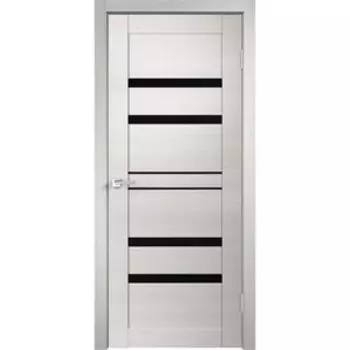 Дверное полотно "Linea" 6 Дуб белый поперечный, стекло Лакобель черное 2000х800