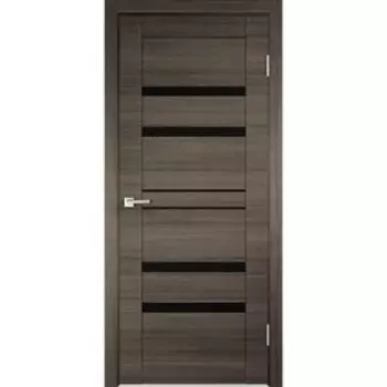 Дверное полотно "Linea" 6 Дуб серый поперечный, стекло Лакобель черное 2000х600