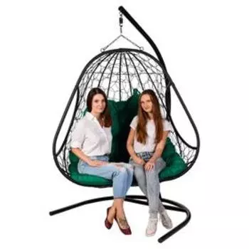 Двойное подвесное кресло "PRIMAVERA BLACK" зеленая подушка, стойка