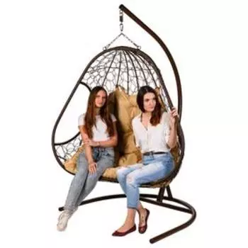 Двойное подвесное кресло "PRIMAVERA BROWN", бежевая подушка, стойка