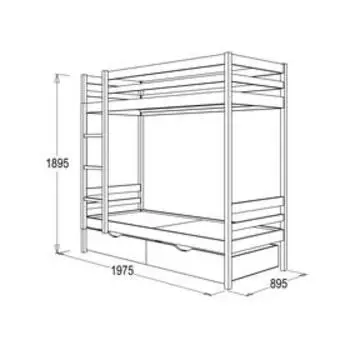 Двухъярусная кровать №1 из массива древесины, 800 × 1900 мм, цвет белый