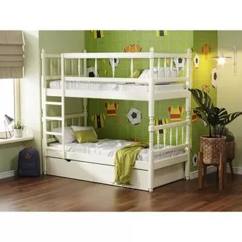 Двухъярусная кровать №2 из массива древесины, 800 × 1900 мм, цвет белый