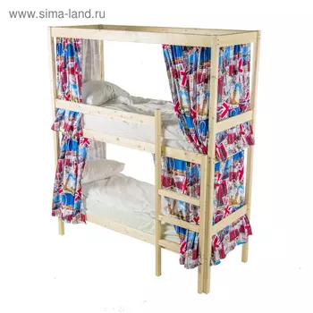 Двухъярусная кровать c каркасом для штор, 7001900, массив сосны, без покрытия