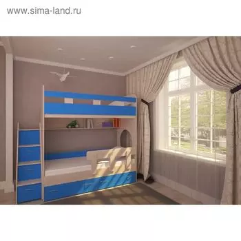 Двухъярусная кровать Ярофф Юниор-1 800х1900 Дуб молочный Голубой с бортиком