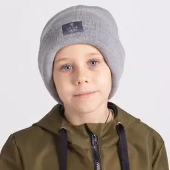 Двухслойная шапка для мальчика, цвет серый, размер 54-58